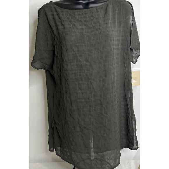 14th & Union Tops - 14th & Union Womens Charcoal Gray Checkered Blouse Size Small~Split Shoulder NWT